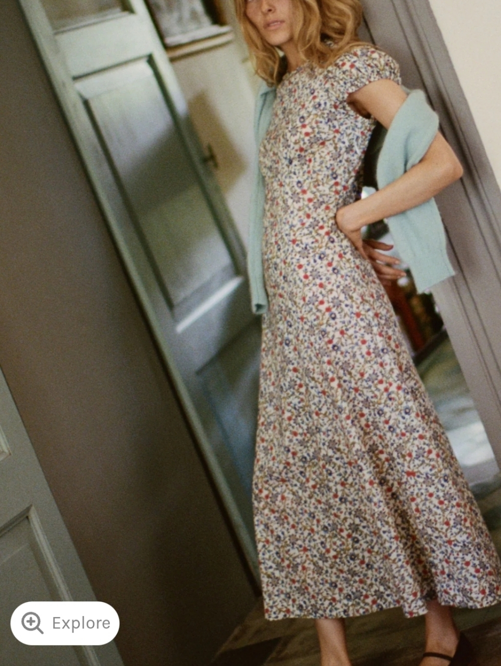 Doen Rhodia Romantic Floral Organic Cotton Midi Dress Size Medium Cottagecore - Picture 3 of 15